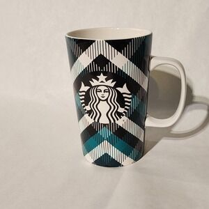 2015 Starbucks Coffee Mug 16 Oz Cup Teal Blue Green Black‎ Plaid